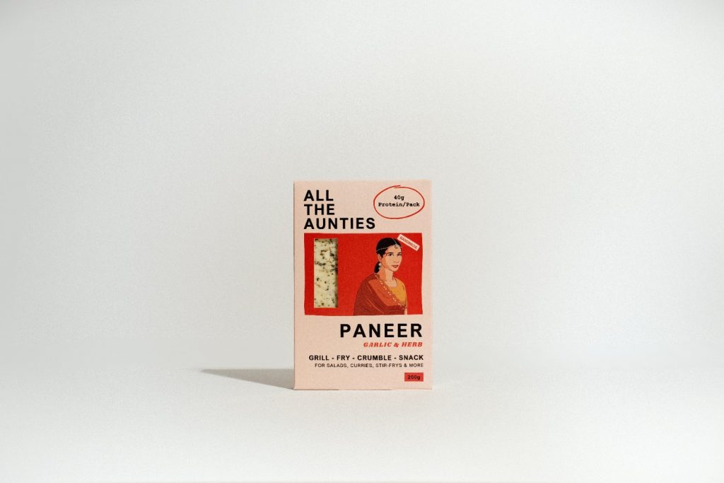 Single pack of All The Aunties Garlic & Herb paneer standing on a plain white background
