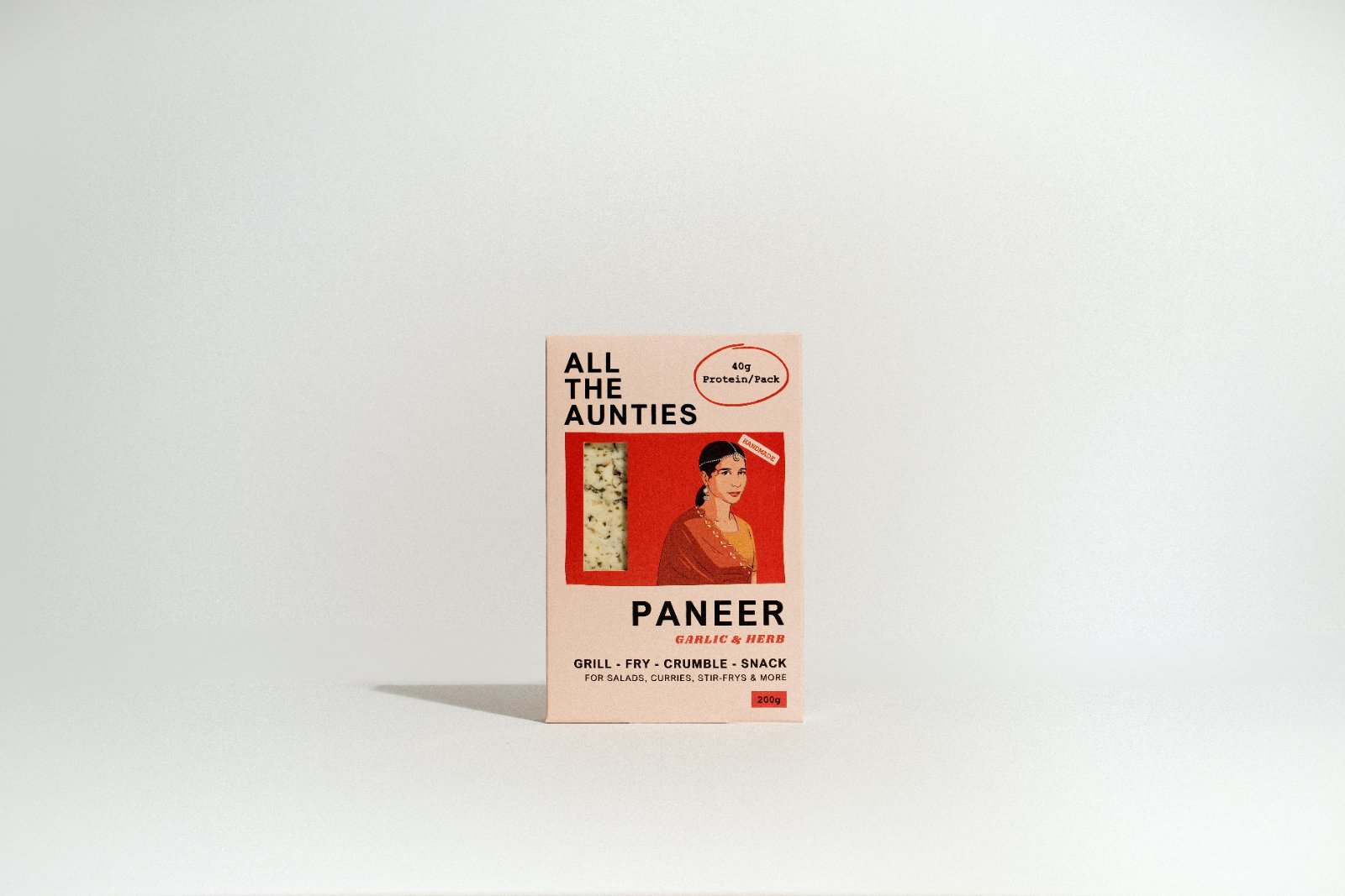 Single pack of All The Aunties Garlic & Herb paneer standing on a plain white background
